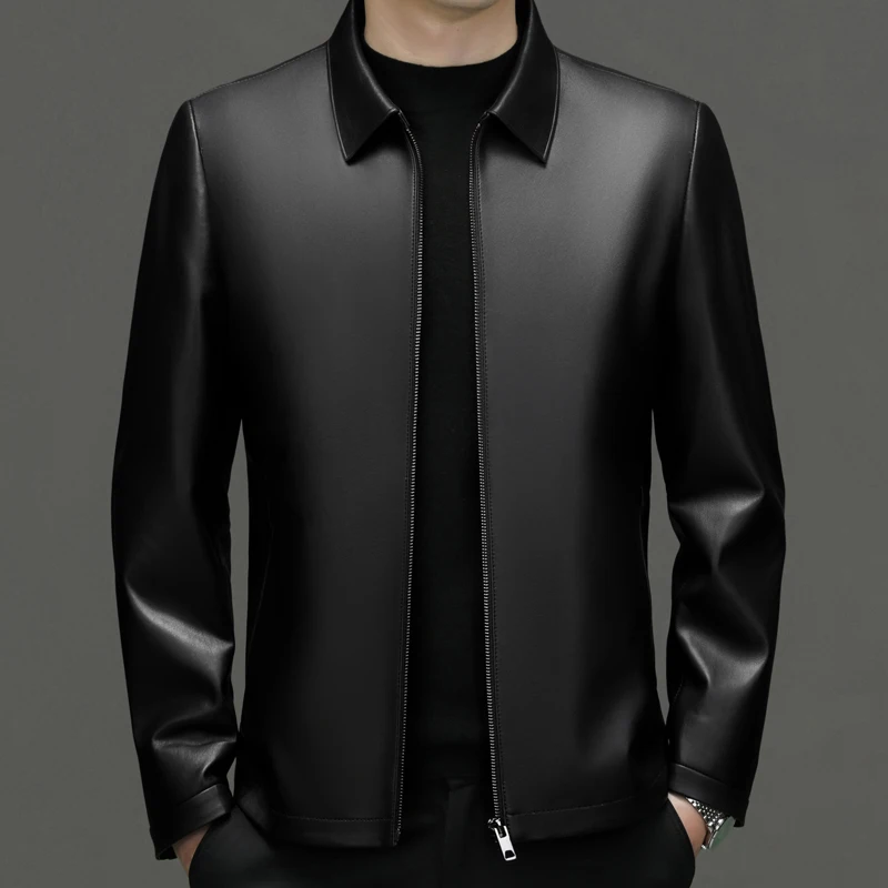 

High-end autumn and winter new fashion handsome men leisure Haining leather lapel jacket sheepskin coat M-5XL