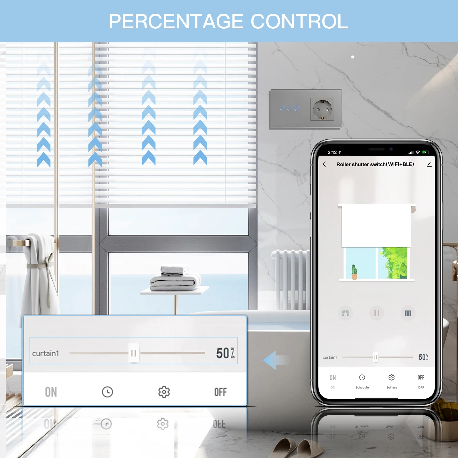 Smart Blinds Switch BSEED Wifi Roller Shutter with Touch Light EU Socket Type-c USB Tuya Smart Life Alexa Control