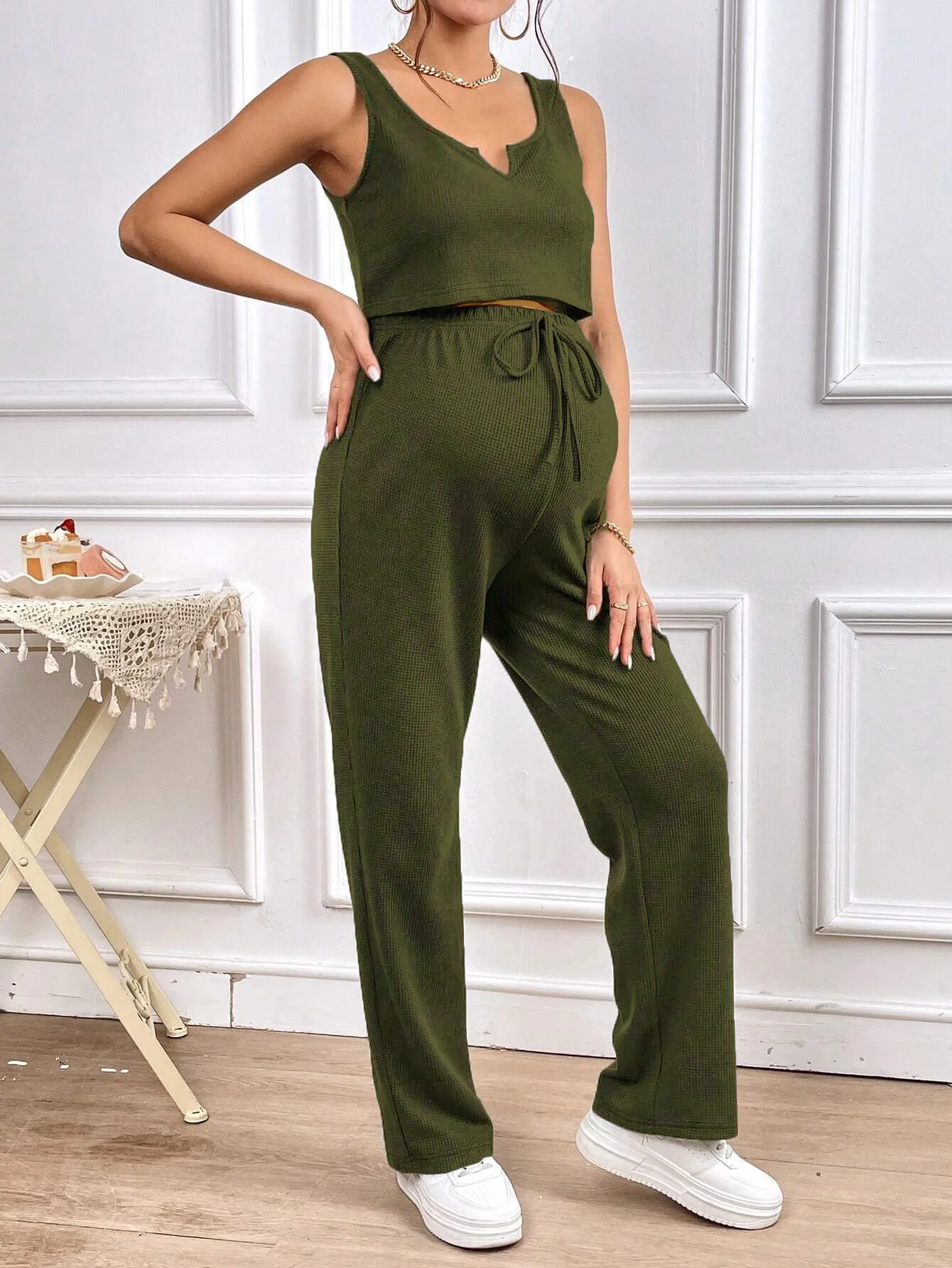 Maternity Long Sleeve Blouse Shirt Top Pant Suit Set Spring Autumn Casual Pregnant Women Two-Piece Clothing Set Sport Outfit