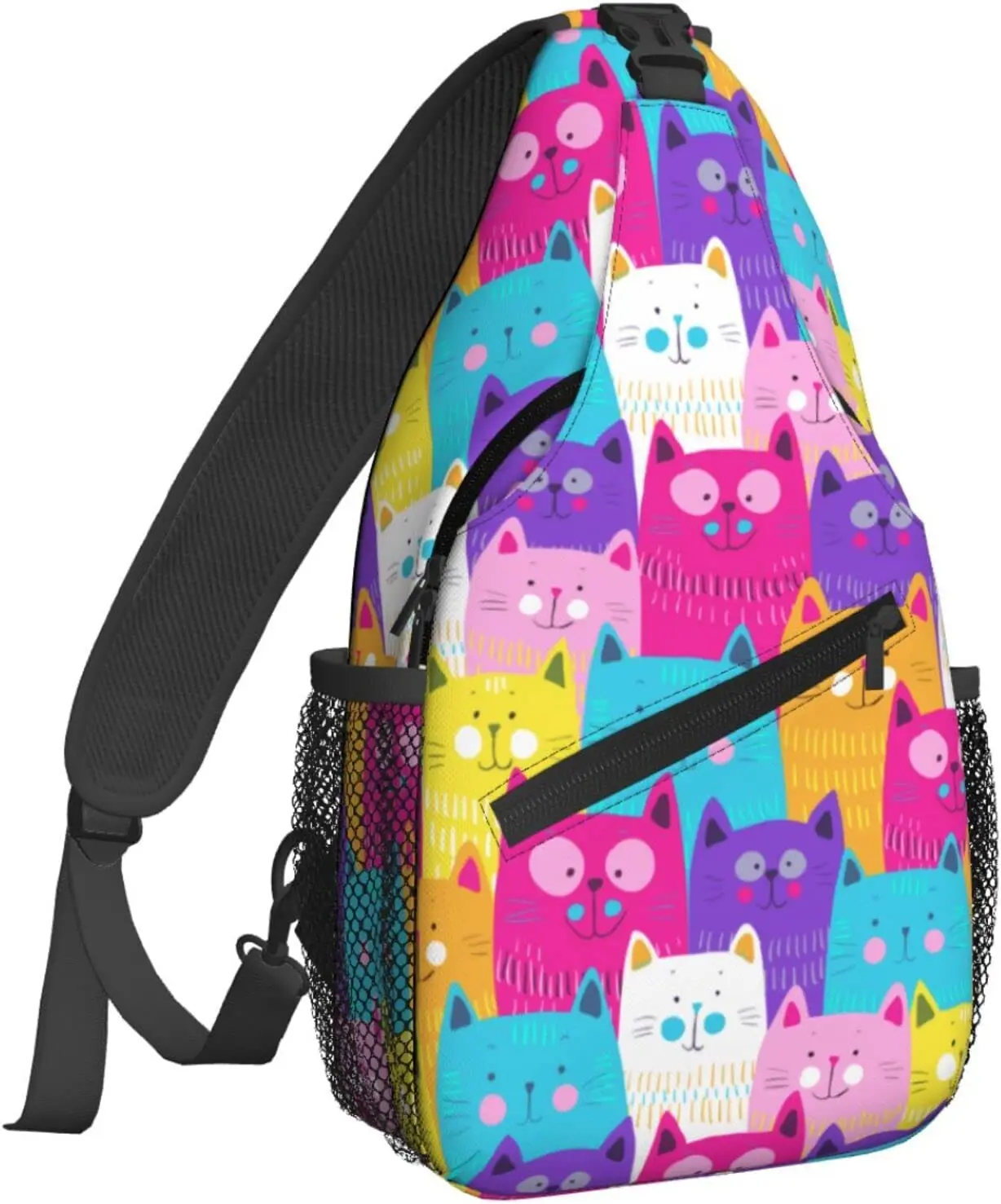 Famame Colorful Cartoon Cat Sling Backpack Chest Bag Crossbody Shoulder Bag Gym Cycling Travel Hiking Daypack For Men Women rainbow peace love sign gesture sling backpack chest bag crossbody shoulder bag cycling travel hiking daypack for men women