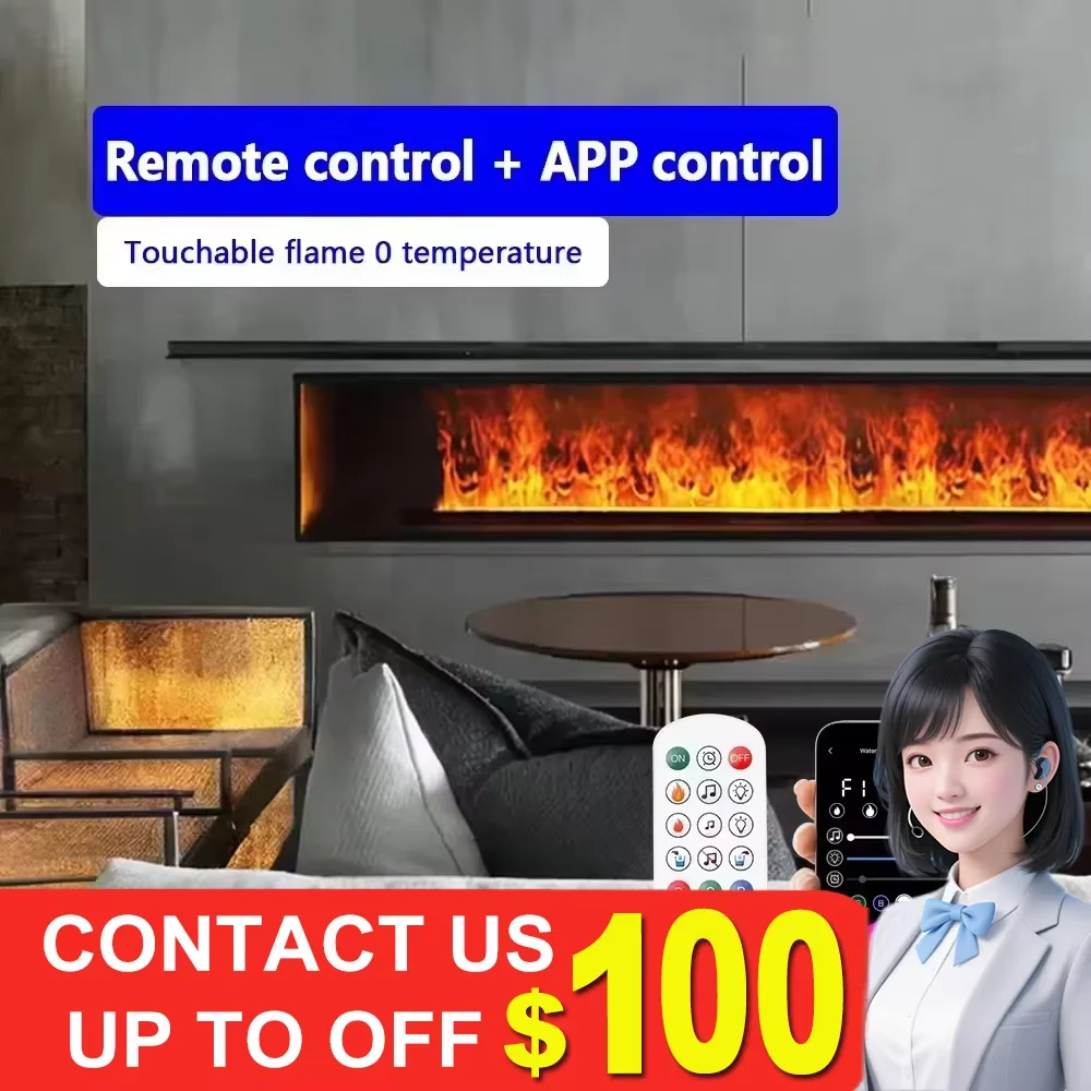 수증기 벽난로 가짜 불꽃 실내 전기 벽난로 가습기 원격 제어 APP 색상 변경 LED 벽걸이 형 임베디드 3D TV 장식 분..
