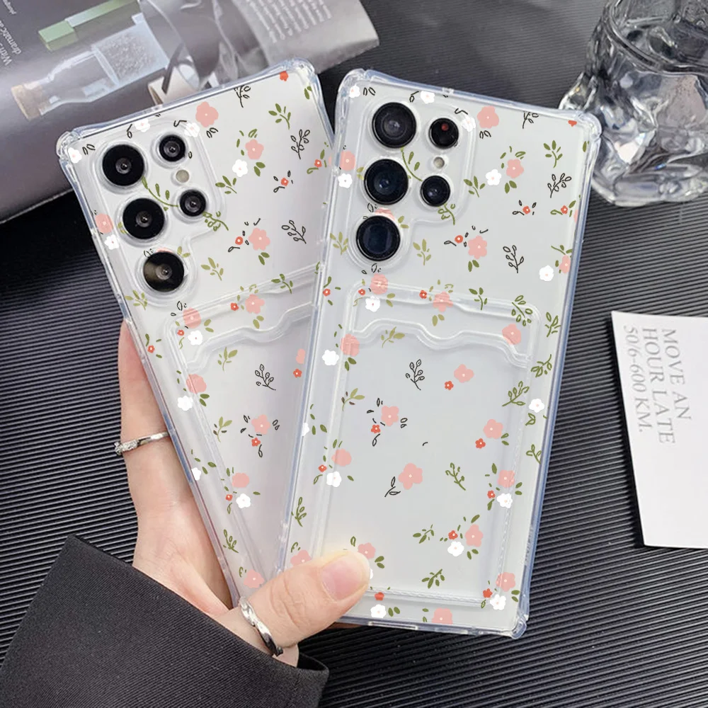 Floral Card Holder Soft TPU Phone Case Cover
