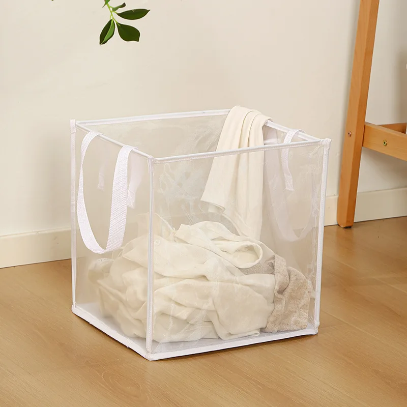 Folding Laundry Basket Organizer for Dirty Clothes Bathroom Clothes Mesh Storage Bag Household Wall Hanging Basket Frame Bucket