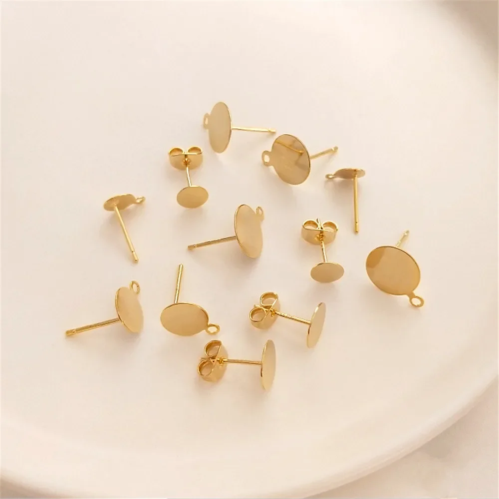 

14K Gold Plated Disc S925 silver needle with hanging flat ear studs Flat ear pins DIY handmade jewelry material