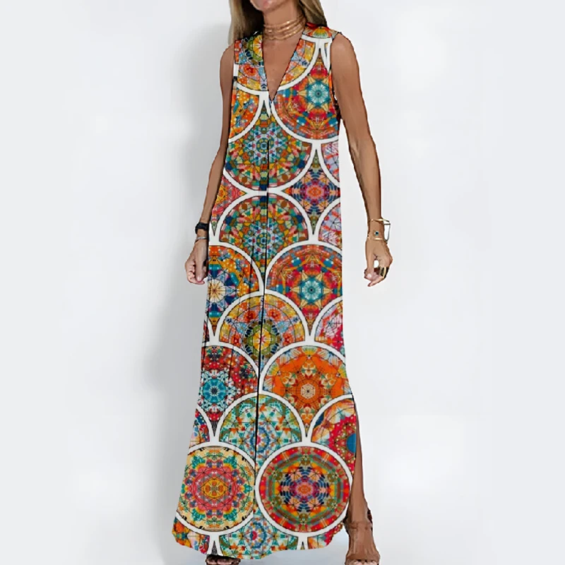 

Женское Открытое платье с высокой талией, повседневное богемное платье с винтажным принтом