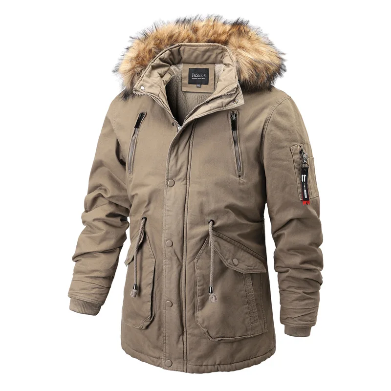 

New Fleece Warm Mens Parkas Coat Long Winter Hooded Fur Collar Thick Jackets Casual Windproof Hat Detachable Parka Men Overcoat