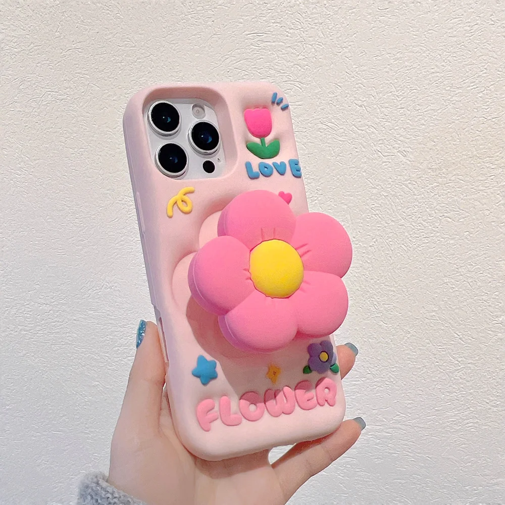 Elegant 3D Floral Soft Silicone Case with Stand Holder Cover