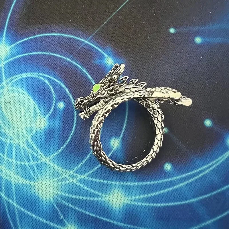 Creative Silver Plated Dragon Hip Hop Ring for Men Vintage Carved Open Adjustable Ring Male Exquisite Jewelry Серьги Женские