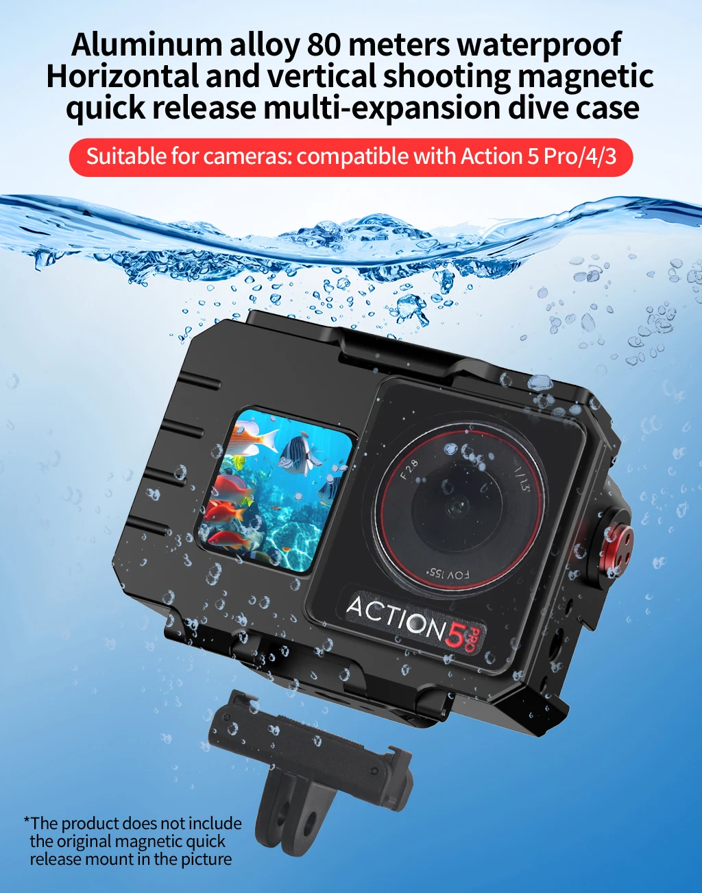 Action 5Pro wasserdichtes Gehäuse, Unterwassertauchen, schützender Aluminiumkäfig, Schnellverschluss-Halterung für DJI OSMO Action 5Pro 4 3 – Detail 1