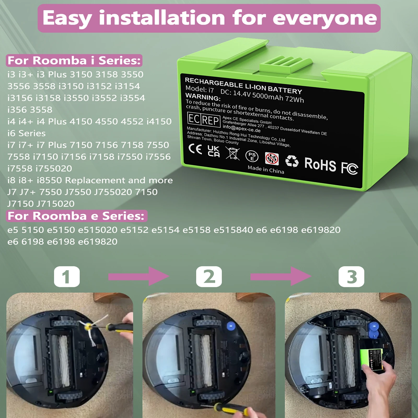 Melasta Batería de ion de litio de reputo para iRobot Roomba e i Melasta Batería de ion de litio de reputo para iRobot Roomba e i