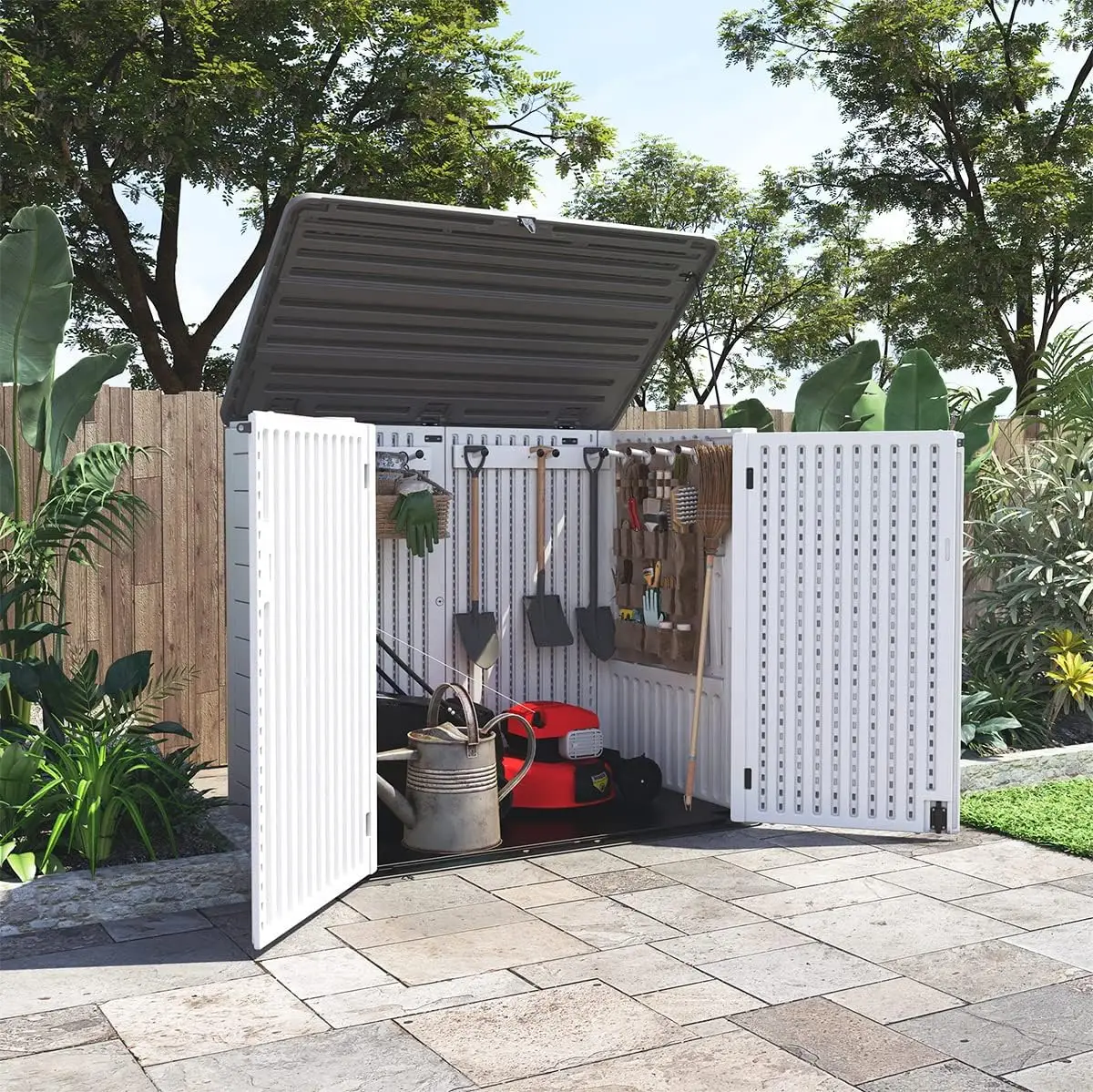 Larger Outdoor Storage Shed Weather Resistance, Horizontal Storage Box Waterproof for Garden, Backyards, 48 Cu.ft Capacity 4