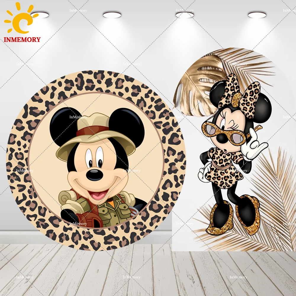Mickey Safari Rodada Círculo Backdrops Capa para Menino e Menina Minnie Mouse Banner Decoração de Festa de Aniversário Tampas de Parede