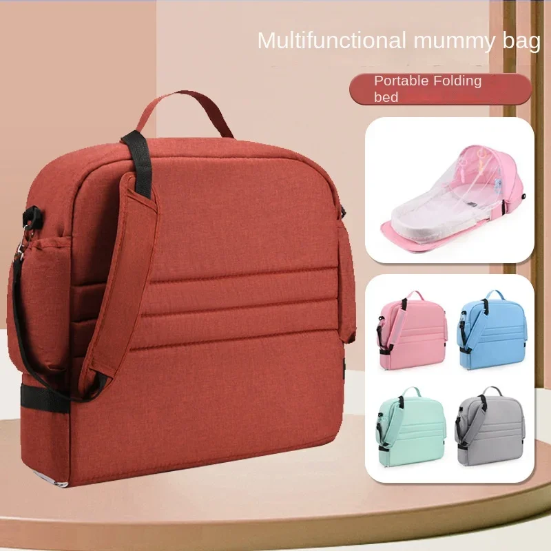 

New Multifunctional Waterproof Foldable Baby Sleeping Bag Mom Crib Diaper Bag With Removable Mosquito Net