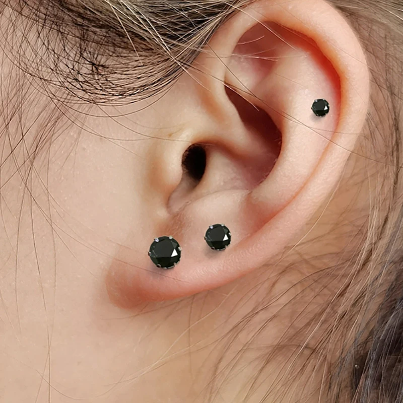 Punk Fashionable Black Stone Crystal Stud Earrings 3/4/5/6/7