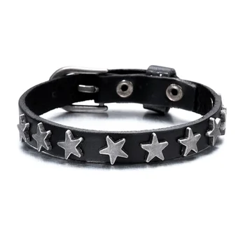 Minimalist Punk Star Black Leather Bracelets For Women Men Trendy Gothic Pentagram Cuff Bangle Wristband Steampunk Party Jewelry