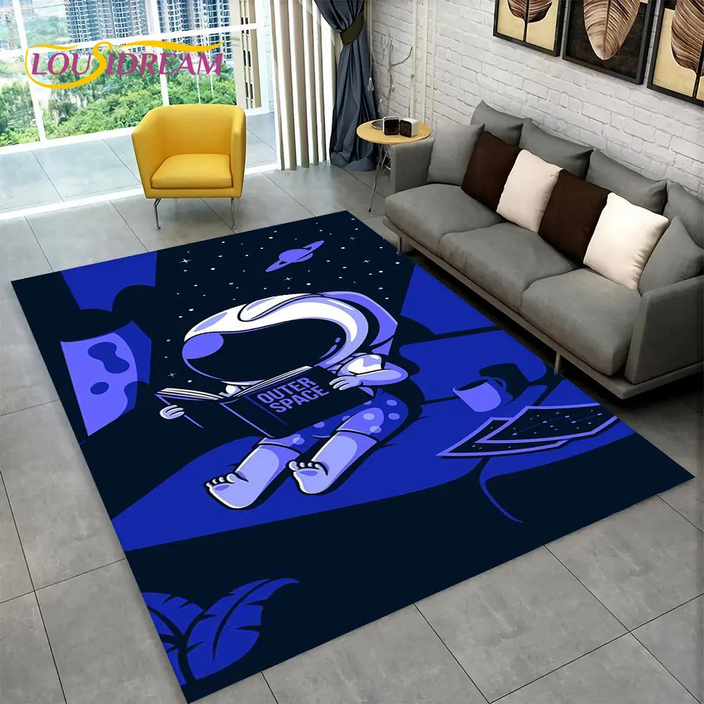 

3D Cartoon Astronaut Space Area Rug,Carpet Rug for Home Living Room Children's Bedroom Sofa Doormat Decor,Kid Non-slip Floor Mat