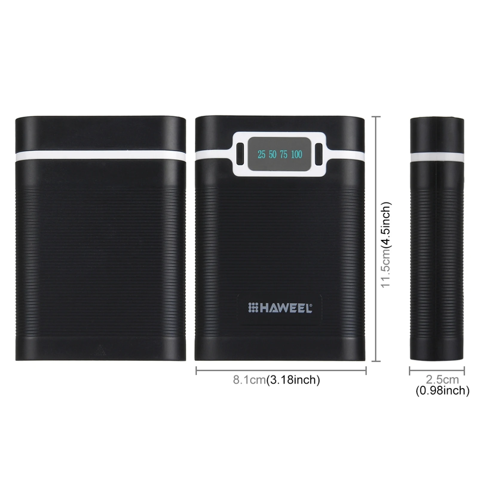 HAWEEL DIY 4 x 18650 Battery (Not Included) 10000mAh Power Bank Shell Box with 2 x USB Output Display for iPhone and other phon