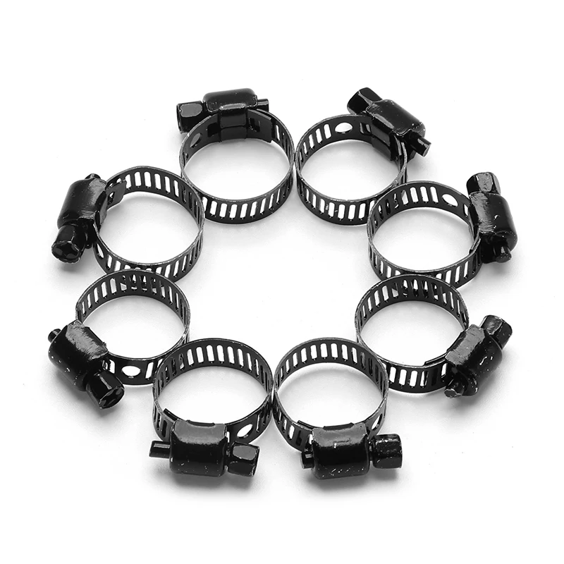 10/20pcs Black Worm Drive Hose Clamps for 3/8in. Stainless Steel