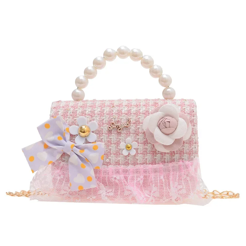 Borsa A Tracolla Per Bambina A Forma Di Cuore – Mini Borsa Principessa Con Manico Di Perle E Catena Metallica – Pelle PU Con Griglia Diamantata, 5x4x4 Cm