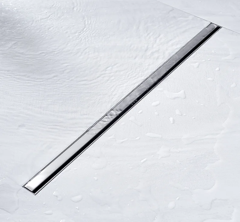 304 สแตนเลสยาวแถบท่อระบายน้ําชั้นห้องอาบน้ําขนาดใหญ่ Displacement ห้องน้ํารูปสี่เหลี่ยมผืนผ้ายาวระงับกลิ่นกาย 1