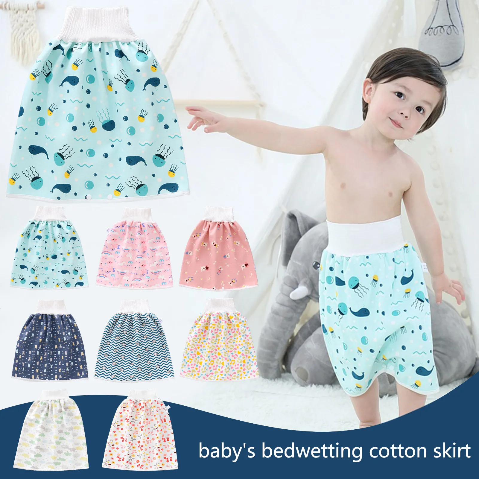Animal,M 2 pieces Baby Waterproof Cotton Training Pants 2 in 1 Comfy Cloth Colorful Breathable and Absorbent Diaper Skirt Shorts 