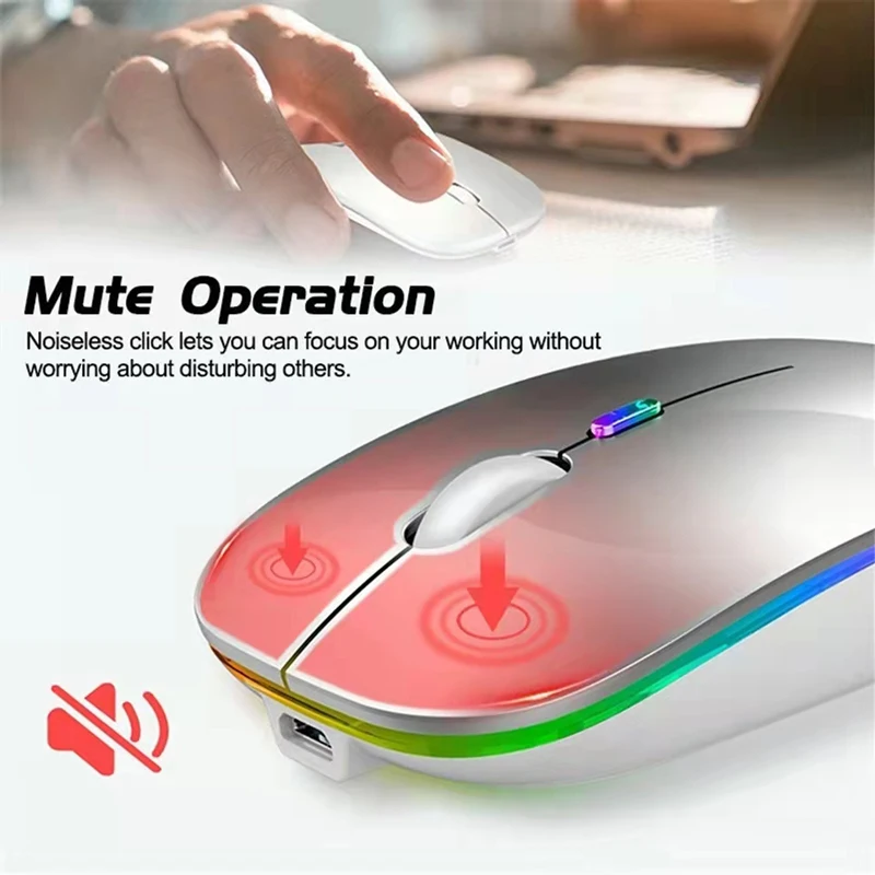 LED Wireless Mouse Rechargeable Silent Bluetooth-compatible Mouse Portable Dual Mode Computer Mice for Laptop Desktop MacBook