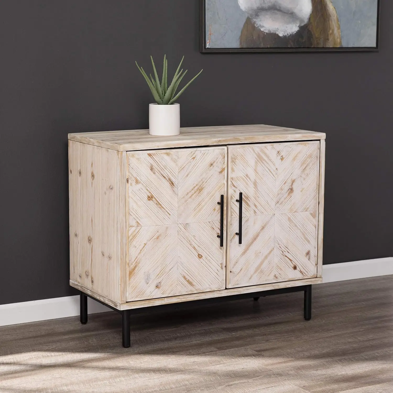 

SEI Furniture Eslanton Cabinet, Whitewashed, Dark-Stained Interior