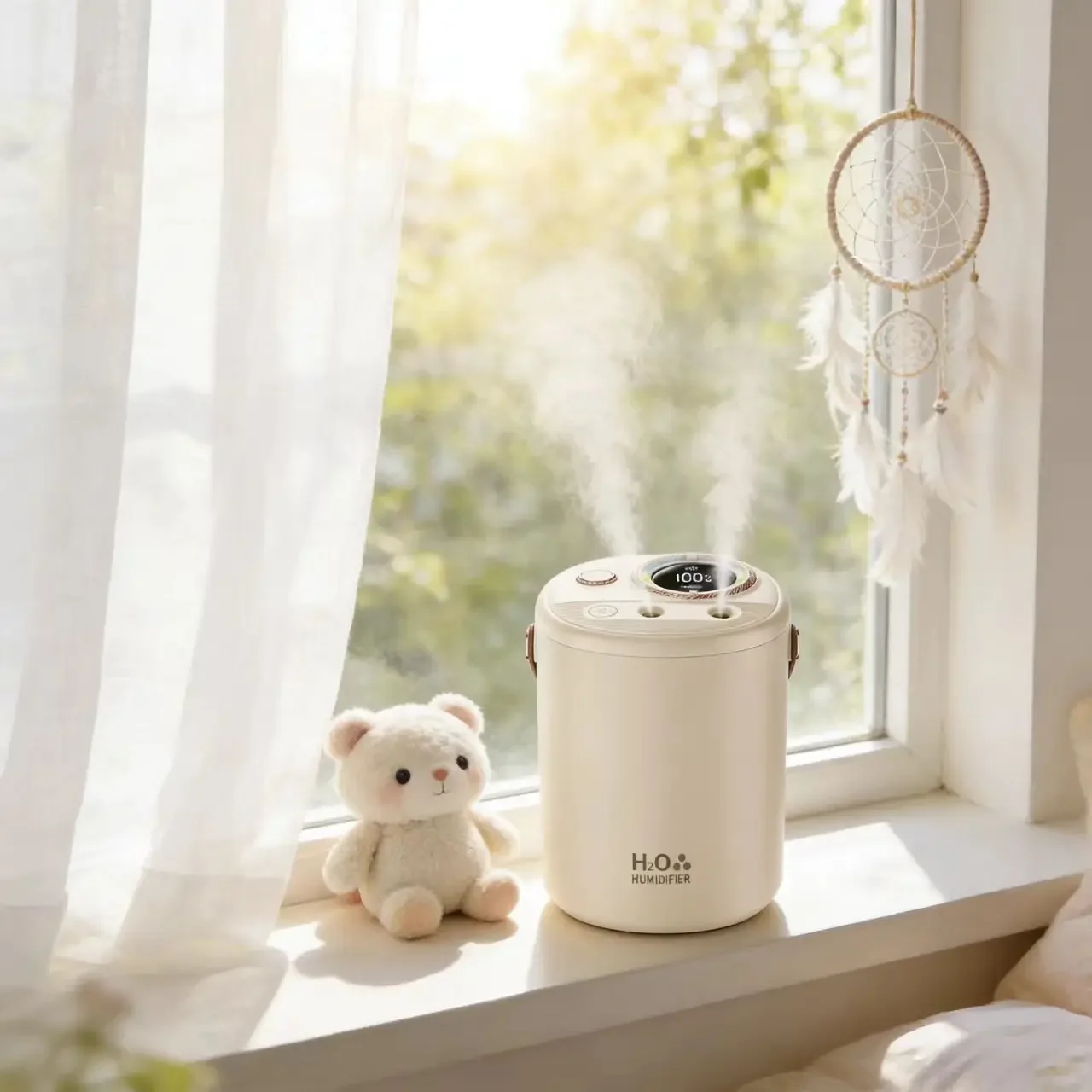 1L Portable Household Humidifier Silent Lightweight Humidifier with Colorful Night Light for Bedroom Living Room Baby Room 2