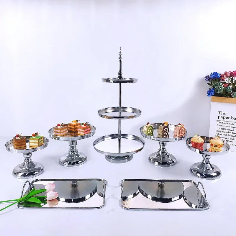 1 pcs 2 &3 tiers cupcake plate Mirror Decorative Cosmetics Storage Box Tray Wedding Home Decoration Rack