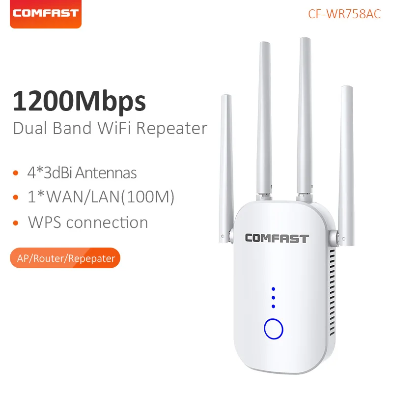 Comfast Cf-wr758ac sem Fio Wifi Extensor 1200mbps Banda Dupla Repetidor 2.4 5ghz wi fi Impulsionador com Antenas Ethernet