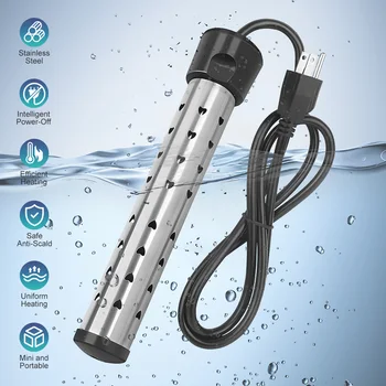 US Plug Immersion Heater Stainless Steel Electric Water Heating Rod Auto Power Off Anti-Scald Portable Immersion Water Heater for Bathtub Bucket Inflatable Pool 1