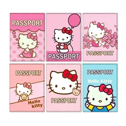 Lovely Hello Kitty Passport Cover Cartoon Print Girls PU ID Card Holder Travel Ticket Passport Case Small Gift for Girl