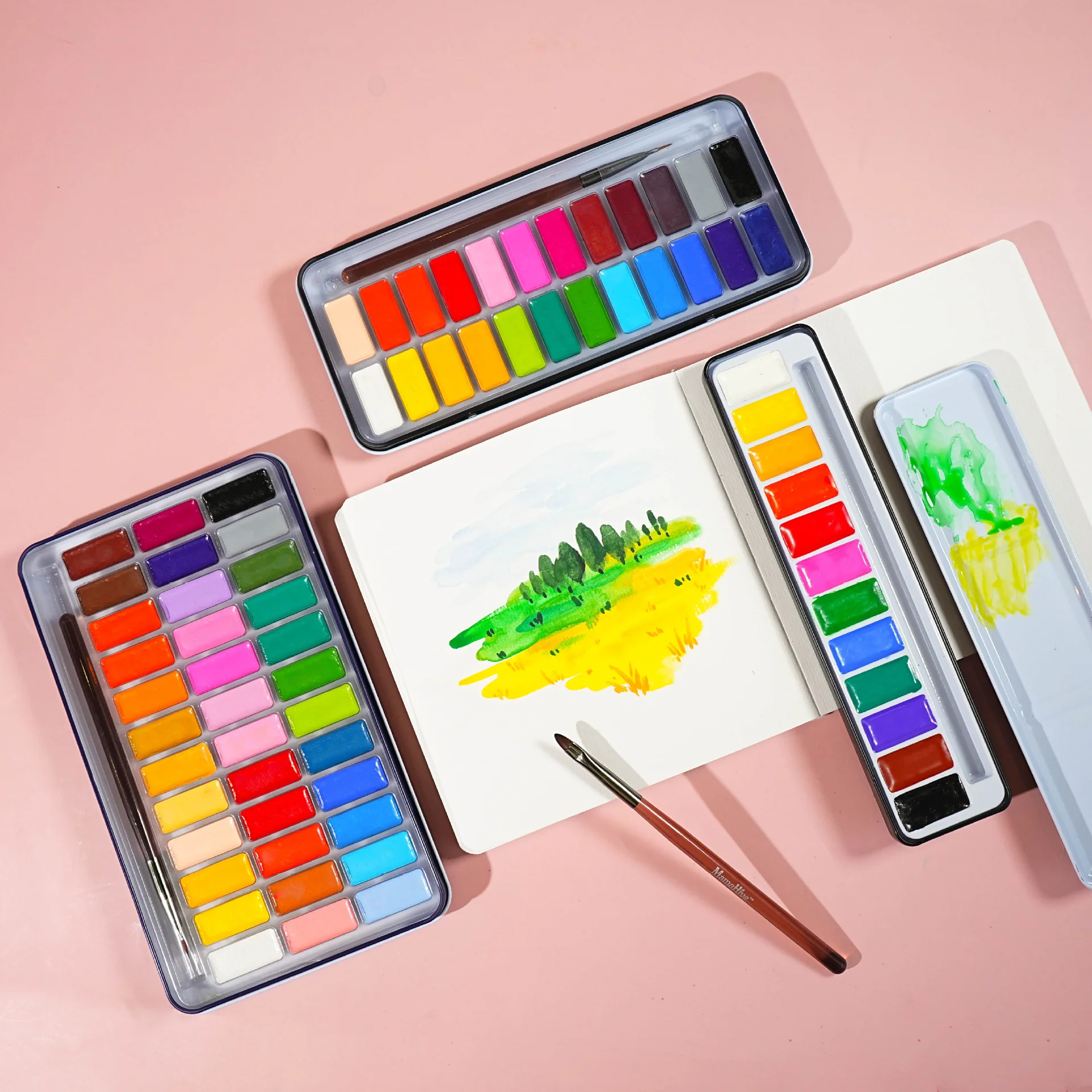 12/24/36-Color Portable Watercolor Paint Set with Brush Solid Art Painting Solid Watercolour Pigments Outdoor Sketching Set 1