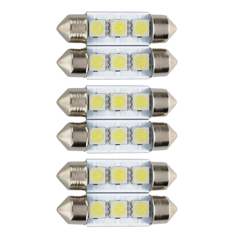 

6X C5W 3 LED SMD 5050 36Mm Xenon White Bulb Plate Shuttle Festoons Dome Ceiling Lamp Car Light