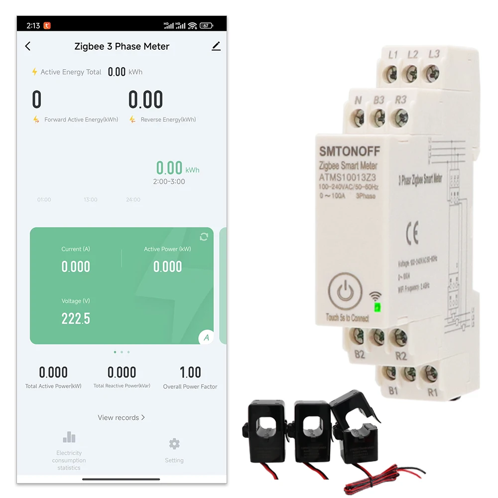Zigbee Tuya Threee phase 100A Smart Energy Power Monitor with external Current