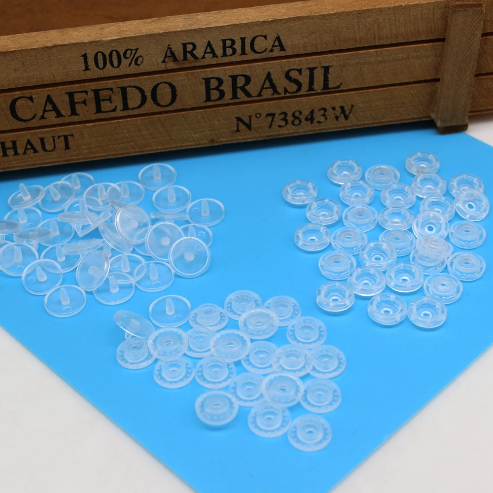 Transparent Snap Buttons 50 or 100set Resin snap buttons clothing accessories Press Stud Fasteners T5 12mm plastic snaps 3