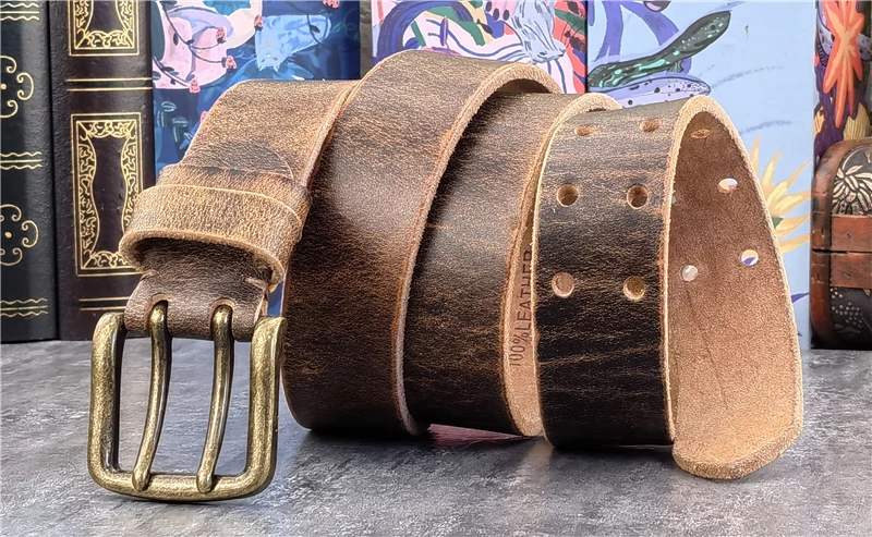 38MM Doppel Pin Metall Gürtel Schnalle Echtes Leder Gürtel Männer Jeans Leder Gürtel Für Männer Ceinture Western Cowboy Männer gürtel MBT0038 – Detail 3