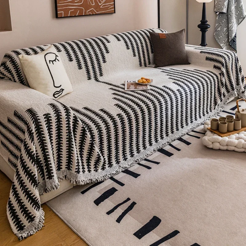 Thicken Chenille Blanket Classic Black Stripe Sofa Blanket Summer Couch Non Slip Blanket Office Nap Shawl Cushion Sofa Covers 담요 5