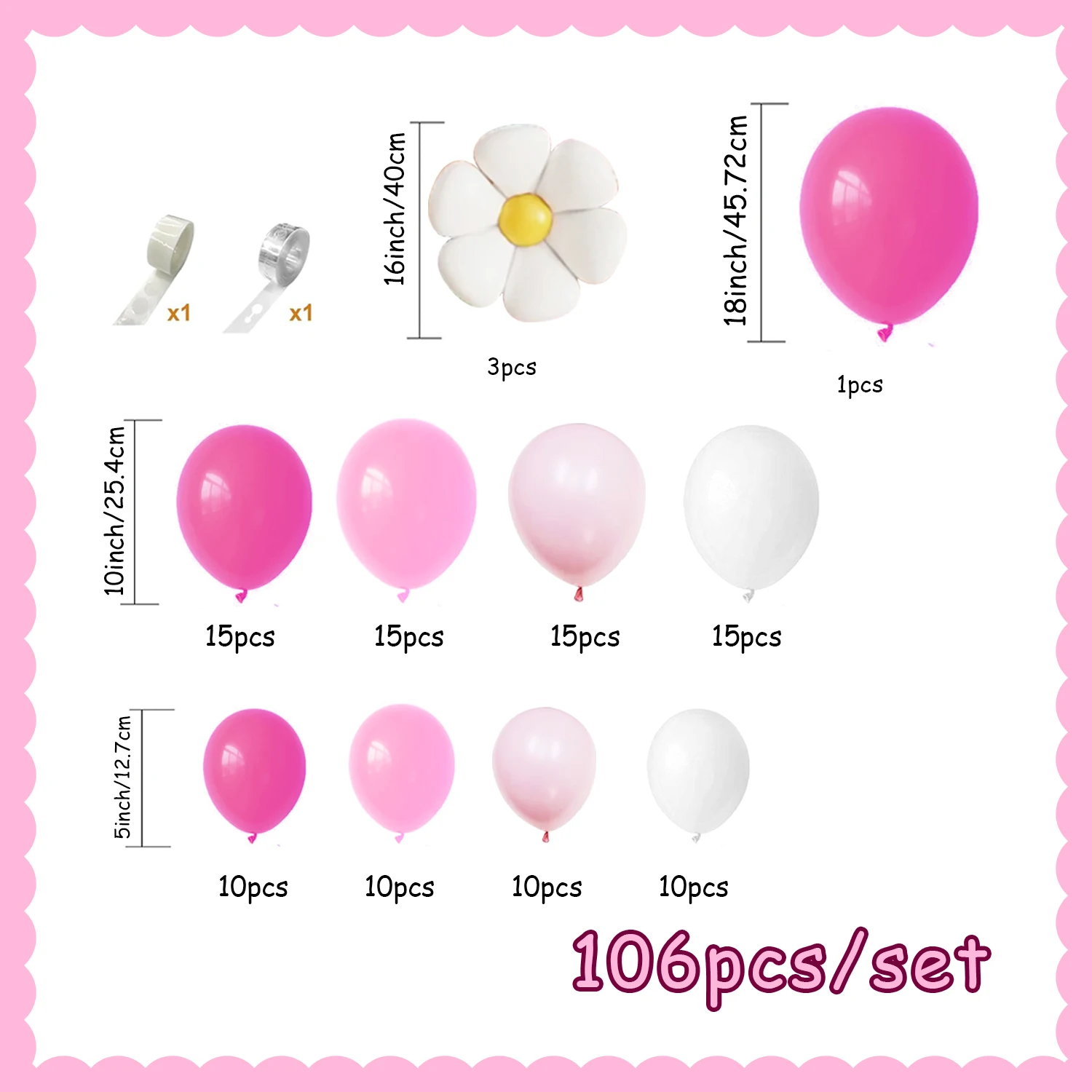 106-teiliges Rosa und Weißes Latex-Ballon-Girlanden-Set, Geeignet für Prinzessinnen-Geburtstag, Brautparty-Dekorationen – Detail 2