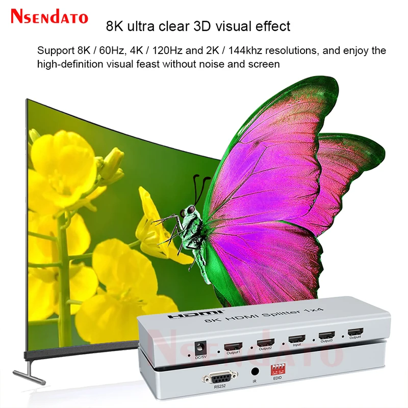 8K 60Hz HDR HDMI Splitter 1x4 1x2 1x8 4K 60Hz HDMI Distributer 1 in 2 4 8 out HDMI Switcher with EDID RS232 for Xbox PS5 Monitor