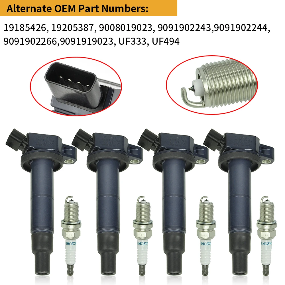 

OEM UF333 4x Ignition Coil & 4x Iridium Spark Plug For 2002-11 Toyota Camry 2.4L