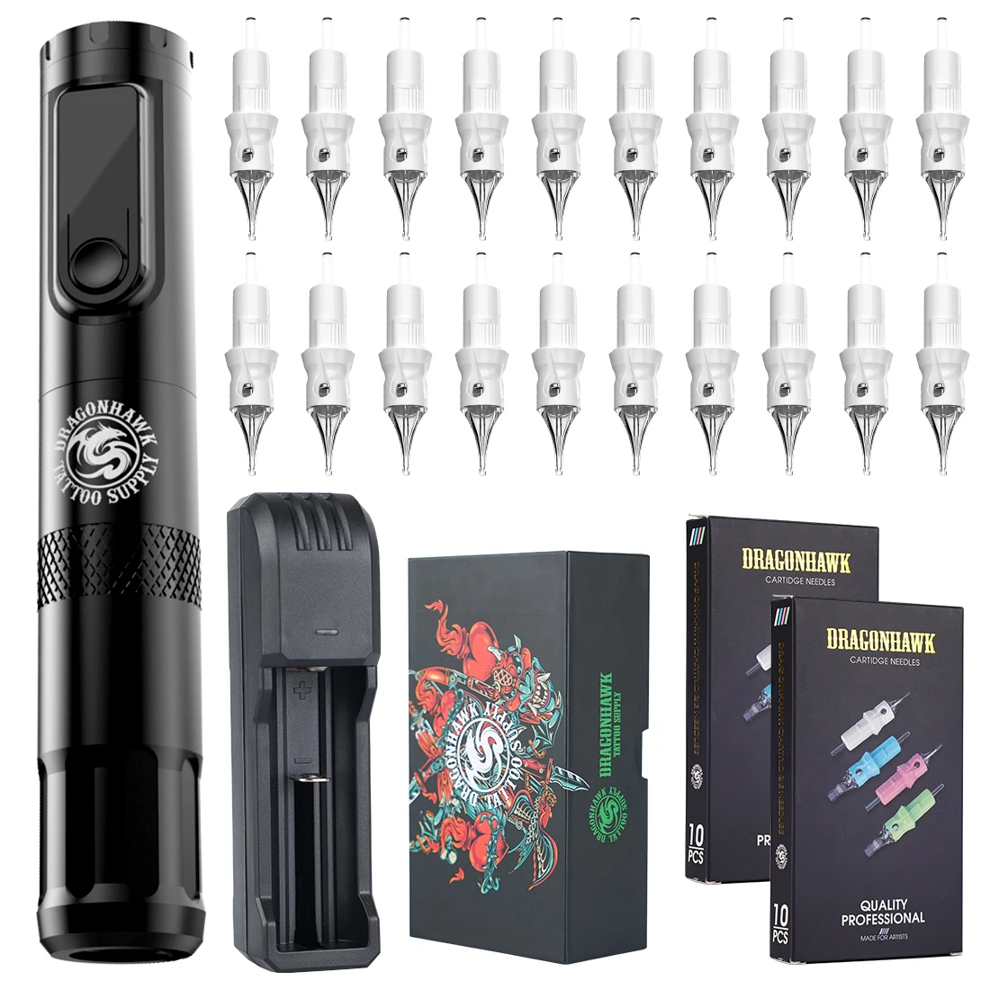 

Mast New Dragonhawk Gravity Voltage Regulator Wireless Battery Pen Machine With 20pcs Tattoo Cartridge Tattoo Kit