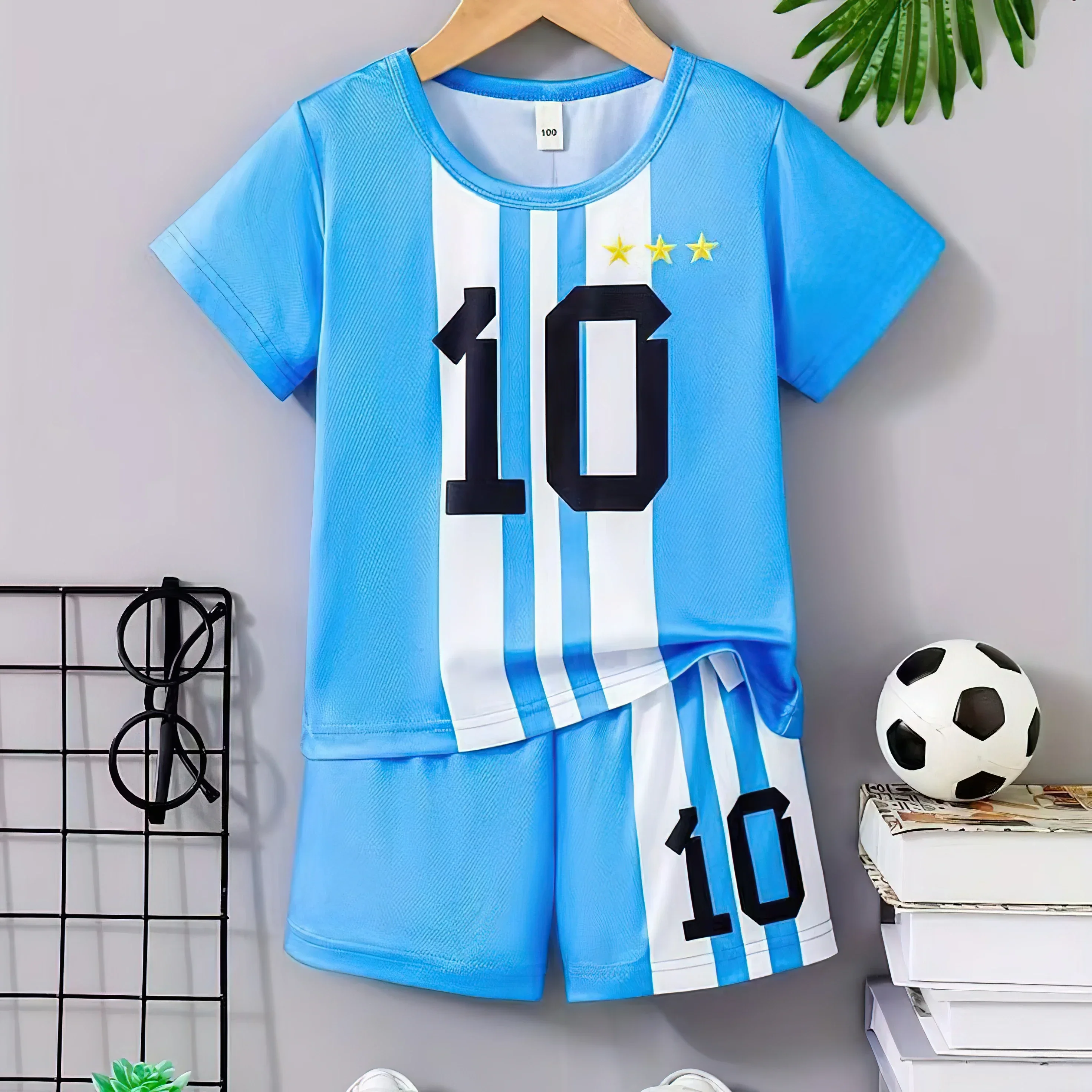 Two piece summer Messi and Ronaldo 3D printed children's football training set for boys, breathable and sweat absorbing sportswe 2