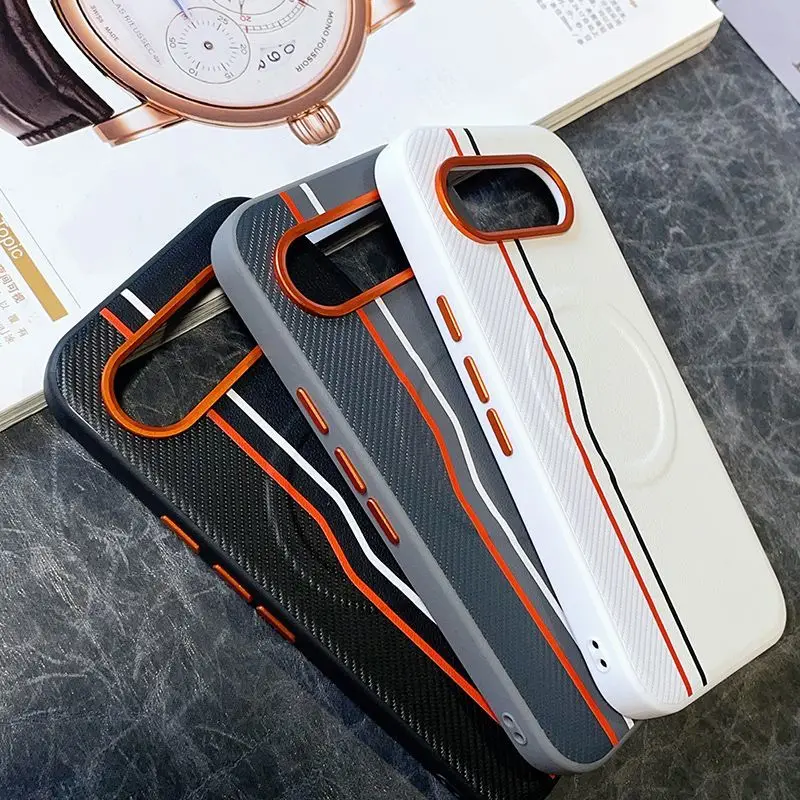 Premium Matte Leather Color Collision Case with Magnetic All-Inclusive Design