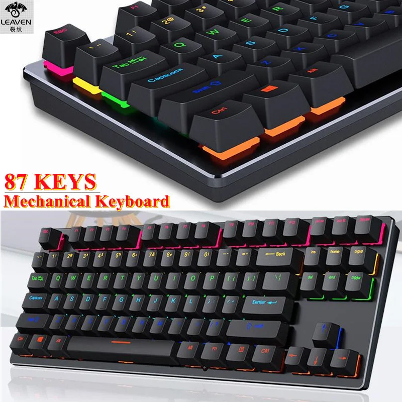 

K550 87 Keys Mechanical Keyboard Blue Axis or Red Switch Gaming Keyboards for Macbook iMac Windows Tablet PC,Cool Light Effect
