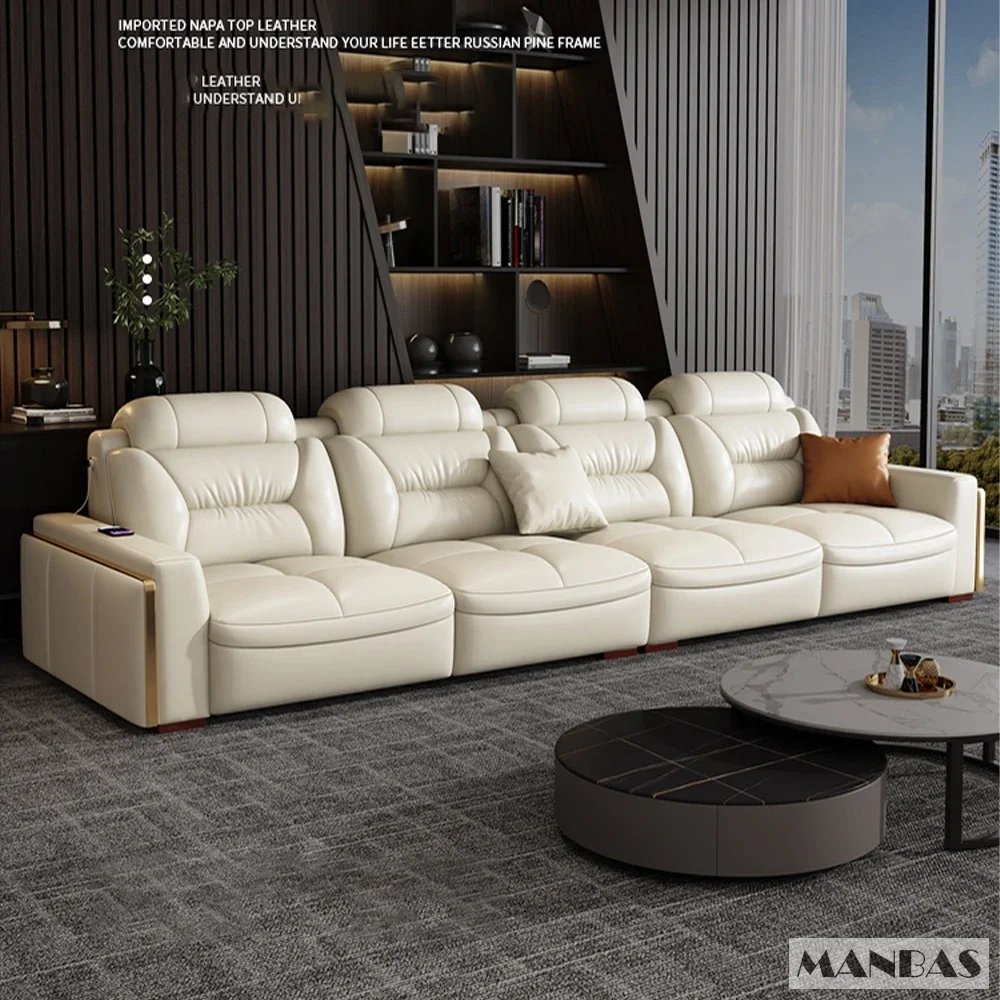 Premium Italian Genuine Leather Sectional Sofa Sets Couch Sofas with USB and Bluetooth Speaker - Linlamlim Living Room Furniture