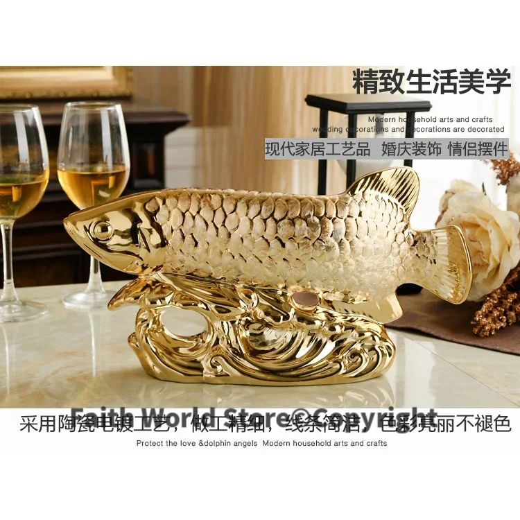 34CM large HOME OFFICE Company SHOP ROOM TOP COOL Efficacious Talisman Recruit money Arowana Golden Fish FENG SHUI lucky statue 6