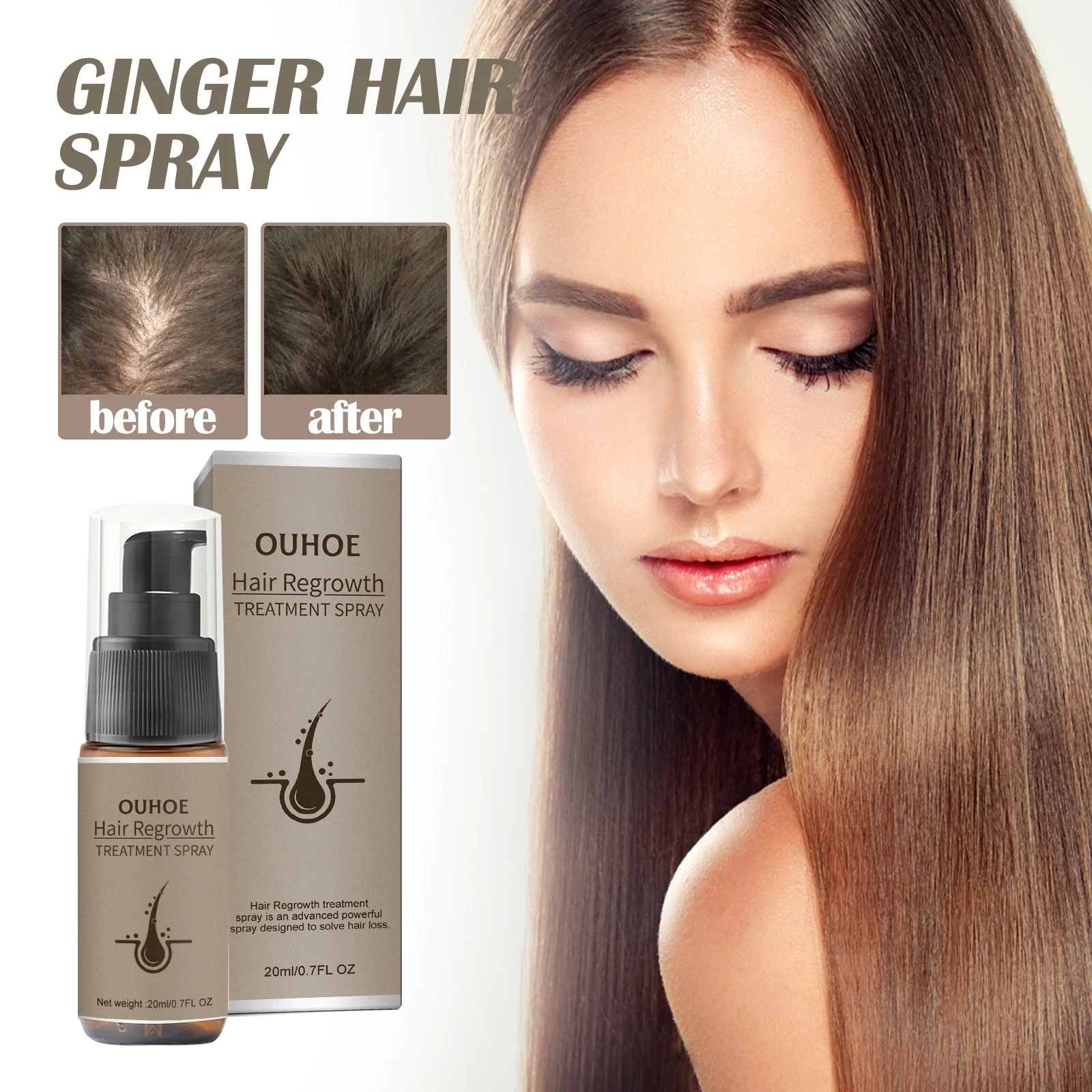Description Picture 2 of itemPowerful Hair Growth Serum Spray Ginger Anti Hair Loss Treatment Products Repair Nourish Hair Roots Fast Regrowth Hair Men Women