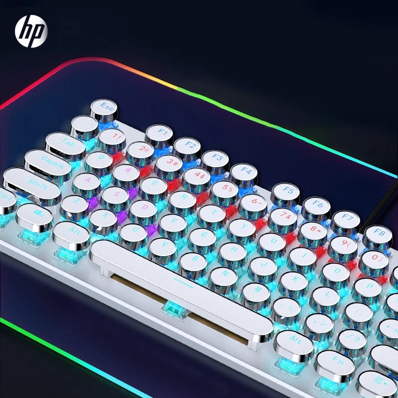 HP GK400Y 기계식 키보드 펑크 게임 키보드 104 키 백라이트 전체 키, 충격 조절 조명 기계식 샤프트 없음