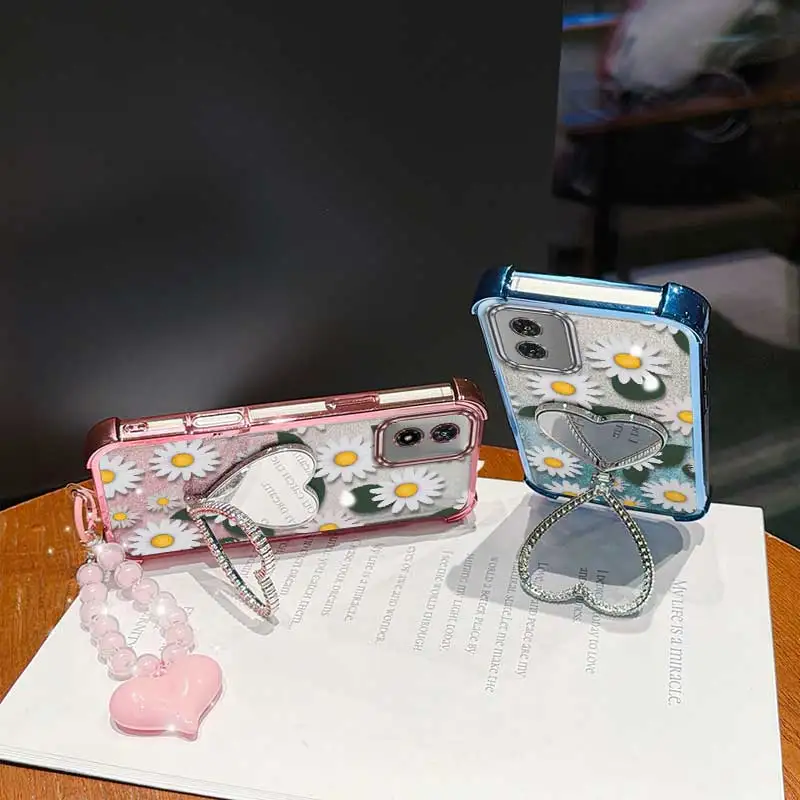 White Daisy Phone Case Set with Lanyard and Circular Stand - Comfortable Feel Design